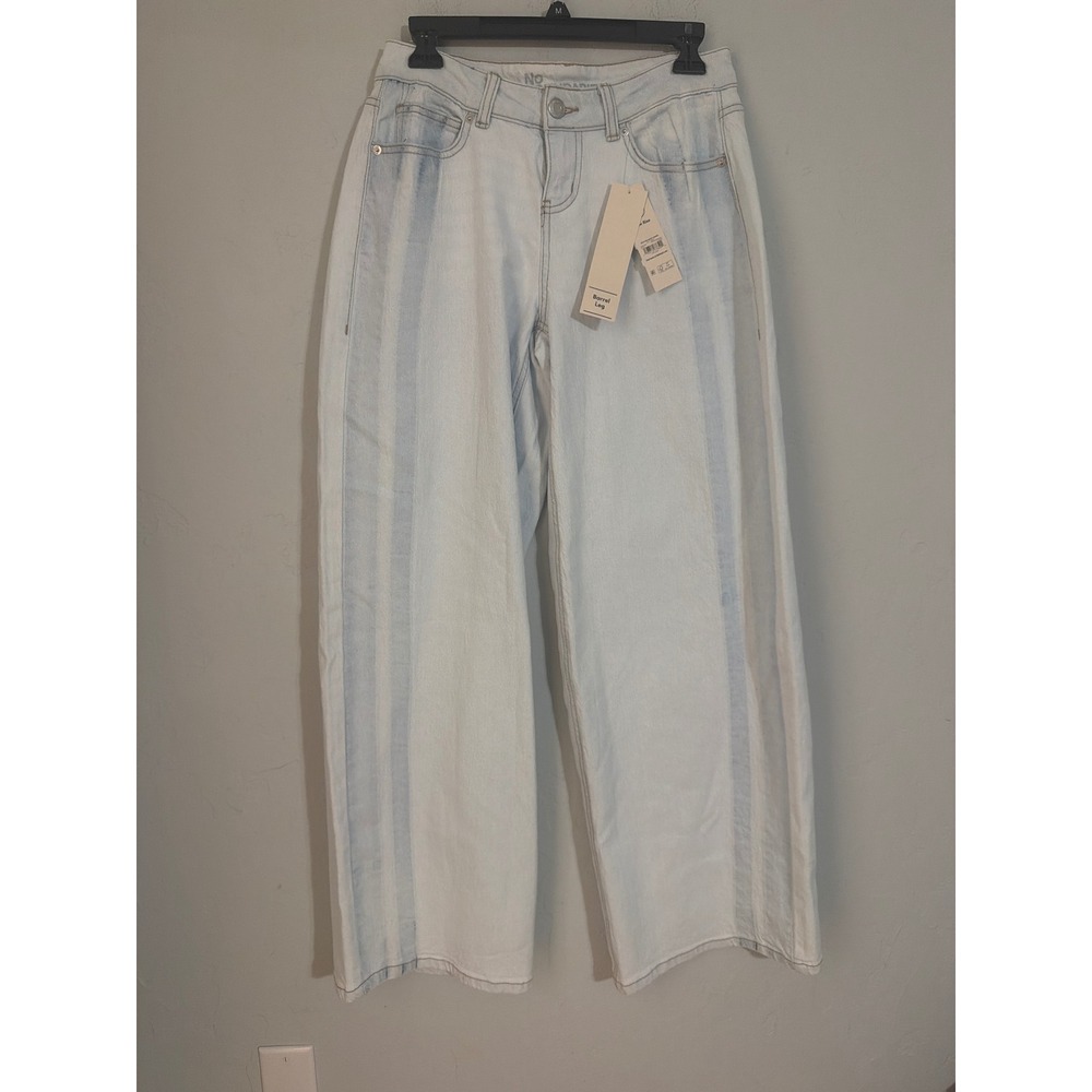 No Boundaries Womens Barrel Leg Jeans Light Wash Striped High Rise Denim Size 7